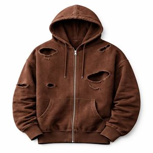 Sweat à capuche oversize personnalisé, 100% coton, hiver, vintage, délavé, déchiré, streetwear, vierge, épais, OEM ODM - Product Image 4