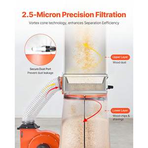 High-Speed 1200 CFM Wood <b>Chip</b> Sawdust Collector 2.5 Micron Vortex <b>Cone</b> 35-Gallon Dust Bag 42-Gallon Filter Bag 3400 RPM 2.0HP - Product Image 3