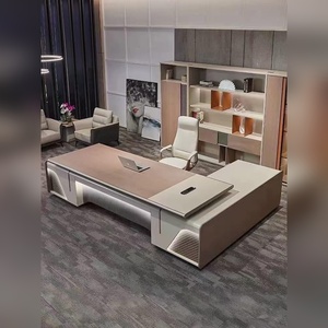 Estación de Trabajo de Oficina Comercial E1 de Madera Contrachapada con Acabado HPL, Escritorio Ejecutivo con Mueble de Almacenamiento Trasero a Juego - Product Image 4