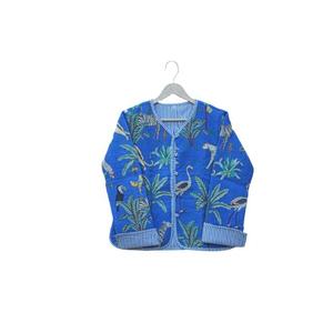 Veste en tricot matelassée à imprimé numérique indien, faite à la main, motif floral pour femmes, réversible, coton écologique, vêtement décontracté, cadeau - Product Image 1