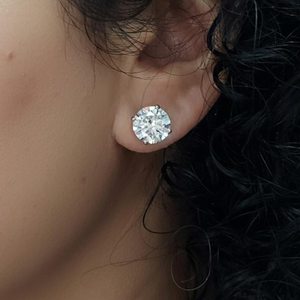 Round Cut Lab Solitaire <b>Stud</b> VVS1 Moissanite Diamond 8 mm 14K White Gold Four Prong Round Earring IGI Certified for Men & Women - Product Image 2