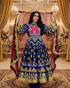 Bohemian Embroidered <b>Maxi</b> <b>Dress</b> Full <b>Sleeve</b> Jewel Neck A-Line Loose Fit Hand Embroidery Casual <b>Dress</b> Geometric Pattern Party - Product Image 4