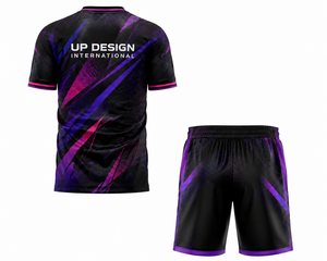 ชุดเสื้อฟุตบอลและกางเกงขาสั้นสีม่วงดำแบบซับลิเมชั่น ระบายอากาศได้ดี ผลิตจากโพลีเอสเตอร์ ชุดยูนิฟอร์มทีมฟุตบอล ชุดกีฬา - Product Image 3