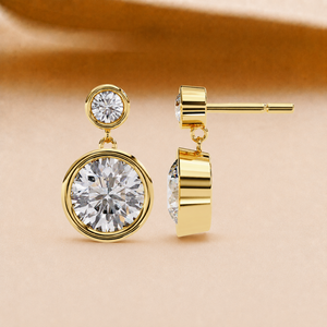 Pendientes Colgantes de Moissanita con Bisel de Moda para Mujer, Corte Redondo, Chapados en Oro Rosa, Joyería para Regalo de Boda - Product Image 5