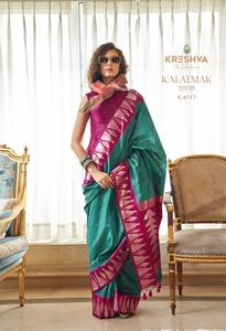 Sari en soie traditionnel à imprimé floral, ensemble indien pakistanais, robe de fête de mariage pour femmes, violet vert - Product Image 1
