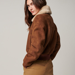 Women's Brown <b>Suede</b> Moto <b>Jacket</b> Turn-down Collar Full Sleeve Zip Closure Autumn Style Sample Service Available - Product Image 5