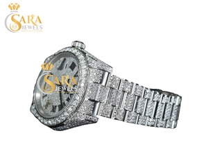 ICed 41mm Stainless Steel Automatic Watch Moissanite Diamond <b>Red</b> Roman Numeral Markers Luxury Hip Hop Style Fashion Analog Dial - Product Image 4