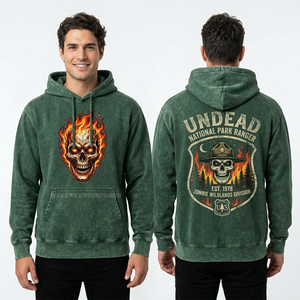 Sweat à capuche personnalisé pour homme, rose pêche, imprimé graphique Woodcut Zombie Farm, streetwear, pull en molleton de coton épais - Product Image 6