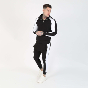 Mens Customized Color <b>Hooded</b> Winter Tracksuit with Half <b>Zip</b> High Neck Top and Regular Fit Jogger Pants Solid Casual Athletic Set - Product Image 1