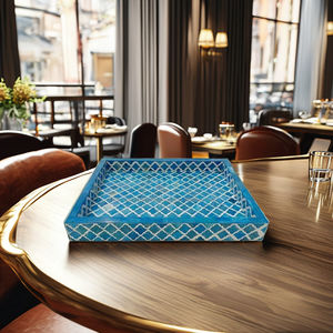 Très demandé à la main incrustation d'os motif marocain plateaux en résine design personnalisé de luxe avec des prix - Product Image 1