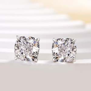 Elongated <b>Cushion</b> Cut 6MM Moissanite Solitaire Stud Earrings 10K White Gold <b>for</b> Unisex Fine Daily Wear Jewelry <b>For</b> Women's - Product Image 6