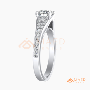 Round Cut Moissanite Engagement Ring 925 Silver Side <b>Stone</b> Pave Band Wedding Ring Diamond Look Jewelry - Product Image 5