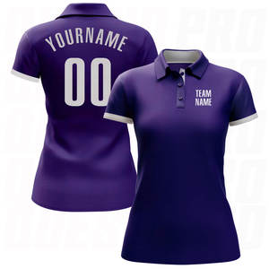 Chemises de golf pour hommes 100% polyester, logo personnalisé, évacuation de l'humidité, coupe athlétique, extensible dans 4 directions, violet et blanc - Product Image 2