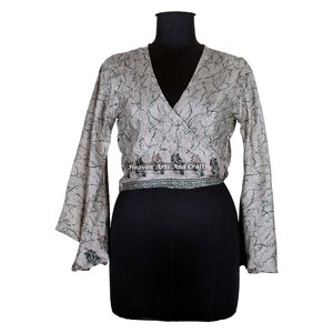 100% Poly Silk Soft Hand Made Indian Printed Wrap Tie <b>Tops</b> Best Price For Women Beach Wrap Tie <b>Tops</b> - Product Image 3