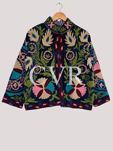 Manteau en velours brodé à la main à motif floral, col mandarin, manches longues, grande taille, vêtements d'extérieur pour femmes, style bohème, décontracté - Product Image 4