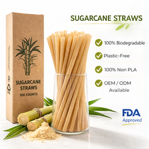 Pajitas Ecológicas de Caña de Azúcar, Compostables, Desechables, Hechas de Fibra Vegetal para Bebidas - Product Image 1