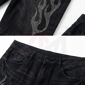 Pantalones Cortos de Mezclilla Personalizados Premium para Hombre con Decoración de Diamantes de Imitación, Servicio de Fabricación al por Mayor de Alta Calidad - Product Image 4