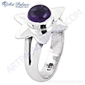 Bague en argent plaqué 925 avec pierre précieuse améthyste géométrique en forme d'étoile, bijoux de mode contemporains pour femmes, certifiée Art Palace - Product Image 2