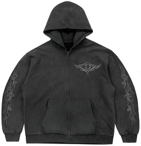 Vintage wash zip hoodie with subtle embroidery distressed texture classic streetwear vibe understated modern aesthetic Hoodies - Product Image 1