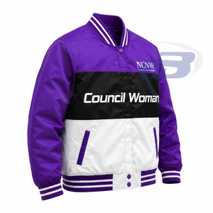 Chaqueta de carreras bordada para mujer de la hermandad NCNW, ropa griega vintage, chaqueta universitaria blanca y morada, personalizable con cualquier logotipo. - Product Image 2