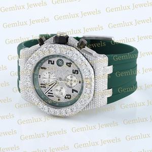Nouvelle Collection Pass Diamond Tester Chronographe Date automatique Iced Out D VVS Moissanite Diamant Vert Bracelet en caoutchouc Montre pour hommes - Product Image 3