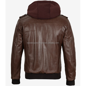 2026 OEM Best Selling Brown Cowhide Leather <b>Jacket</b> For Men's Hood Collar <b>Zipper</b> <b>Pockets</b> 100%High Quality Low MOQ Fashion <b>Jackets</b> - Product Image 2