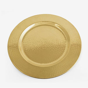 Round Gold Metal Charger <b>Plate</b> Solid Hammered Design Glam Style Handmade Dinnerware for Party Table Setting charger <b>plate</b> - Product Image 1