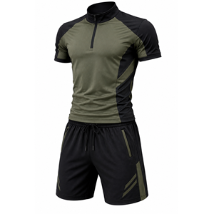 Grace Collection Men's Sporty Streetwear <b>Hooded</b> Quarter-<b>Zip</b> Short Sleeve Top Shorts Set Quick Dry Knitted Polyester Winter - Product Image 3