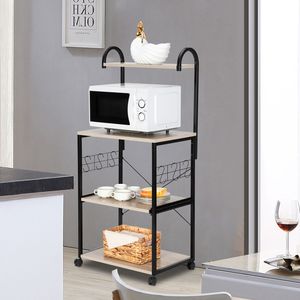 FCH Upgrade 4-Tier Metal Kitchen Storage <b>Rack</b> Multiuse Bakers <b>Rack</b> <b>Microwave</b> Oven Stand Wine Storage Organizer Storage - Product Image 2