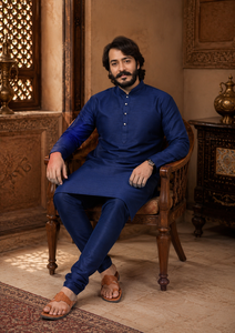Custom Men Royal Blue Dupion Silk Kurta Mandarin Collar Ethnic <b>Top</b> High Quality <b>Indian</b> Festive Party Wear Shirt Bulk - Product Image 4