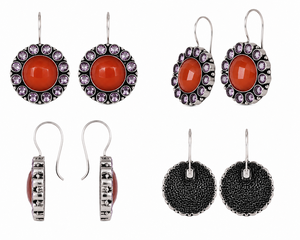 Boucles d'oreilles pendantes en pierres précieuses faites à la main |   Boucles d'oreilles pendantes rondes en argent oxydé tendance |   Bijoux ethniques bohèmes en gros - Product Image 4
