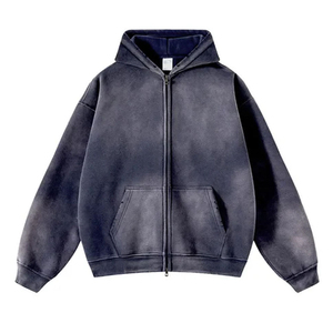 Highest Quality Men's Oversized Winter Street Wear French Terry Cotton Acid Wash Breathable <b>Zipper</b> <b>Jacket</b> Rhinestone Solid Zip - Product Image 6