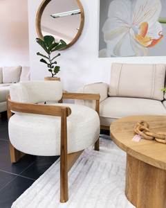 Juego de Muebles de Salón de Madera de Teca Estilo Escandinavo con Sofá de Tela y Sillas de Descanso para Hostelería e Interiores del Hogar - Product Image 3
