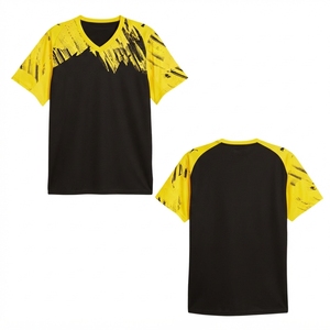 เสื้อรักบี้แขนสั้นคอวีสีดำเหลืองสำหรับผู้ชาย ผ้าโพลีเอสเตอร์ซับเหงื่อ ระบายอากาศได้ดี ทรงปกติสำหรับผู้ใหญ่ - Product Image 1