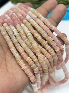 Perles de pierres précieuses de haute qualité pour la fabrication de bijoux, 17 pouces, opale rose naturelle ombrée, forme Heishi lisse, taille 6-7 mm - Product Image 5