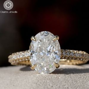 Charm Jewells IGI Certified 3 GM <b>Silver</b> Gold Plated Cushion Cut Moissanite <b>Eternity</b> Band <b>Ring</b> Prong Setting Women's Classic <b>Ring</b> - Product Image 5