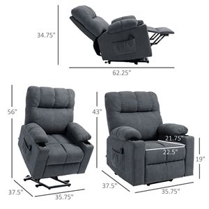 Poltrona Reclinabile Oversize Grigio Scuro per Anziani con Sollevamento Elettrico e Telecomando, Comoda Poltrona Reclinabile per Anziani - Product Image 3