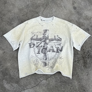 Camisetas Cortas Personalizadas de Estilo Urbano Vintage con Lavado Ácido, Estampado Gráfico Personalizado, 100% Algodón, Corte Cuadrado y Holgado para Hombre - Product Image 4