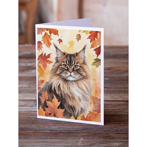 Gato británico de pelo largo en hojas de otoño caprichoso tamaño A7 5x7 tarjetas de notas en blanco paquete 8 con sobres juego de tarjetas de felicitación - Product Image 2