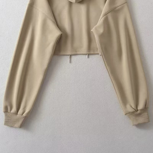 Sweat-shirt fin à capuche pour femme, coupe courte, avec cordon de serrage, uni, à manches longues, style décontracté, pour la course, la danse urbaine, Harajuku Y2K - Product Image 5