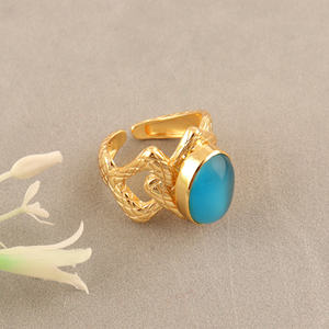 18K Gold Plated Brass Oval Cat's Eye Gemstone Adjustable Ring Vintage Trendy Fashion Jewelry Statement Fancy Ring Gift for her - Product Image 2