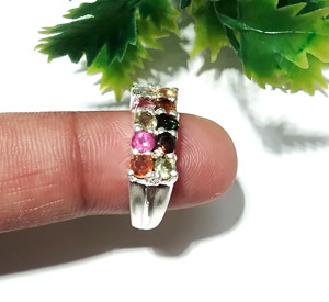Natural Multi Color Gemstone Ring, 925 Sterling Silver Ring Colorful Stackable Rings Multi Tourmaline Gemstone Jewelry for Women - Product Image 3