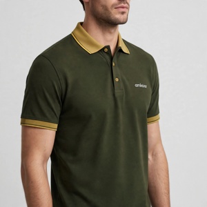 Chemise en piqué de coton Amkoor pour homme, manches courtes, couleur unie, logo brodé, tenue décontractée, coupe classique, respirante, tricotée 200g - Product Image 2