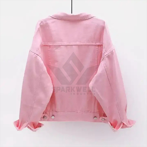 Custom Women's Light Wash Oversized <b>Denim</b> <b>Jacket</b> Button Front Long Sleeve Casual Jean <b>Jacket</b> with Flap Pockets Wholesale - Product Image 5
