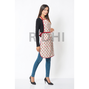 Tablier de chef en pur coton imprimé à la main indien, rouge et blanc, tendance, motif floral estival, pour cuisine et hôtel - Nouvelle collection Ridhi - Product Image 2