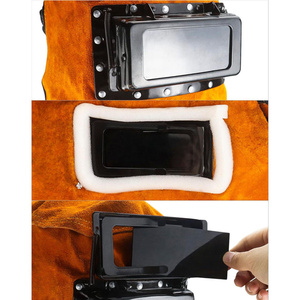 Cowhide Split Leather Welding Hood With Neck Shoulder Drape Welding <b>Caps</b> FR Treated Material Head Protection Welders Hood - Product Image 2