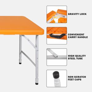 4ft <b>Portable</b> Orange Folding <b>Table</b> Indoor and Outdoor Use with Maximum Weight Capacity of 135KG for Camping - Product Image 3