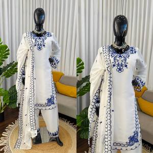 Traje Farshi Salwar Bordado Blanco para Mujer, Conjunto de Kurti y Pantalón, Ropa Étnica Pakistaní para Bodas y Fiestas - Product Image 1