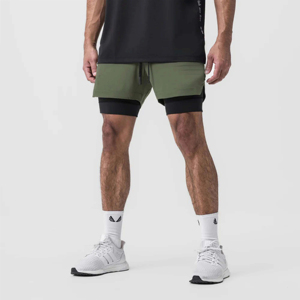 <b>Men's</b> Solid Olive Green Drawstring <b>Shorts</b> Mid Waist Quick Dry Casual Style with Inner Briefs Outdoor Running and <b>Cycling</b> - Product Image 4
