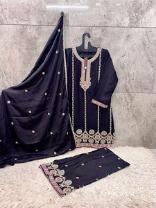 Conjunto de 3 piezas Chinon Heavy Work para mujer, 100% chinon, de secado rápido, con pantalón palazzo. - Product Image 3